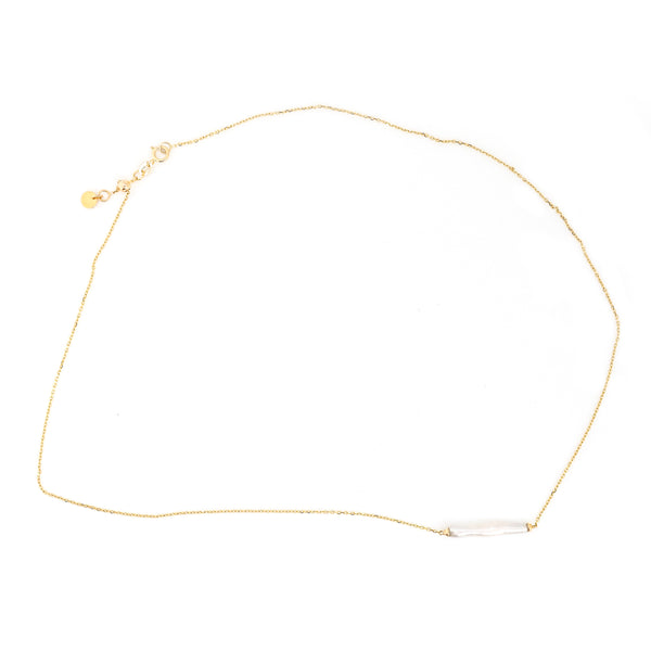 Elongated Keshi Pearl Adjustable Necklace, Solid 14k Gold