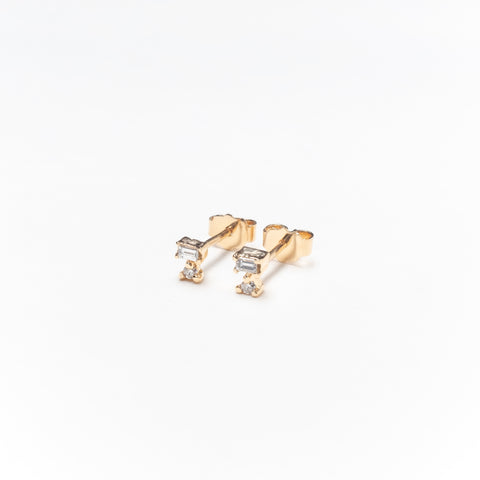 Double Diamond Stud Earrings, Solid 14k Gold, Single / Pair (5275517812780)