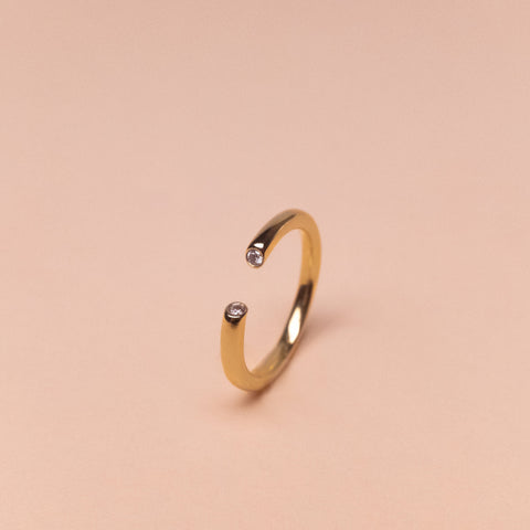 Tube Ring with Diamonds, Solid 14k Gold