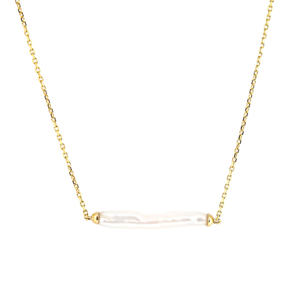 Elongated Keshi Pearl Adjustable Necklace, Solid 14k Gold