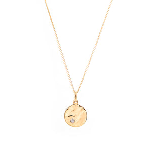 Mini Disc with Diamond Pendant Necklace, Solid Gold