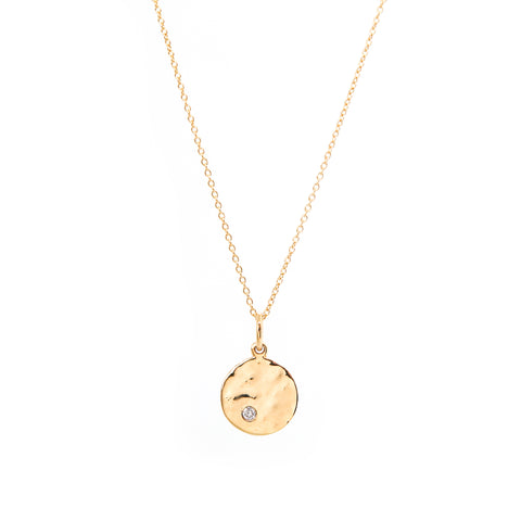 Mini Disc with Diamond Pendant Necklace, Solid Gold