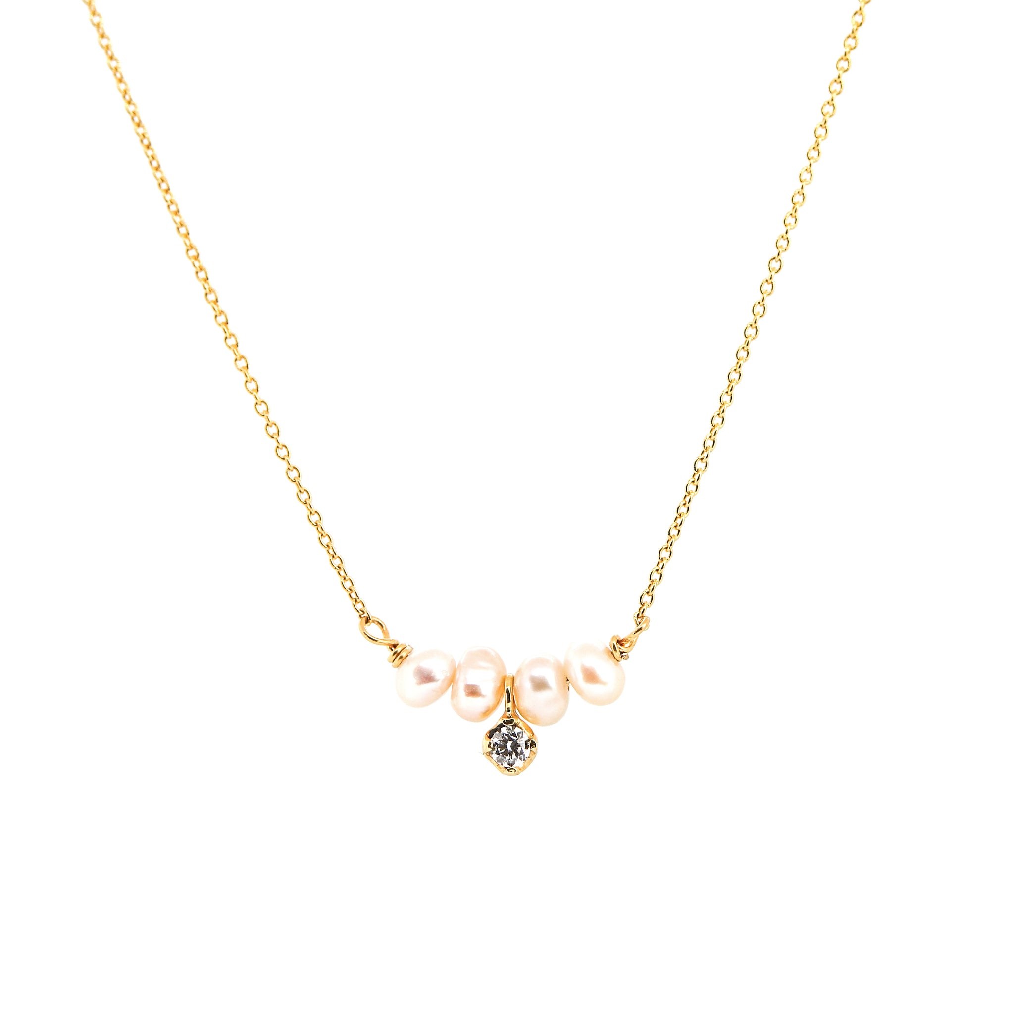 Diamond and Sand Pearls Necklace, Solid 18k Gold