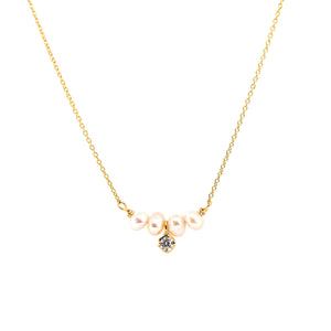 Diamond and Sand Pearls Necklace, Solid 18k Gold