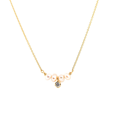 Diamond and Sand Pearls Necklace, Solid 18k Gold