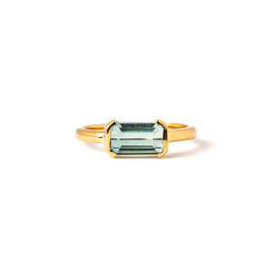 Half Bezel Ring No. 2 - Long Octagon Green Tourmaline (1.495 ct), Solid 14k Gold | ONE-OF-A-KIND