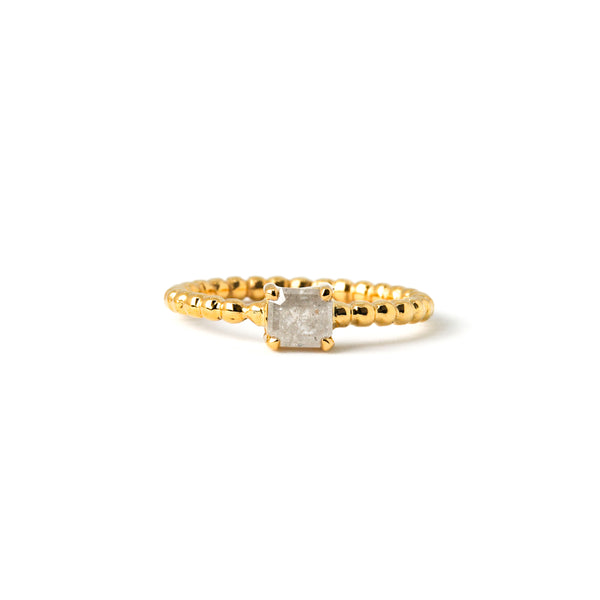 Dotted Ring No. 1 - Octagon Salt & Pepper Diamond (0.58 ct), Solid 14k Gold | ONE-OF-A-KIND