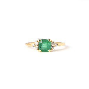 Ring with Cushion Cut Emerald (0.93 ct) and Diamonds, Solid 14k Gold | ONE-OF-A-KIND
