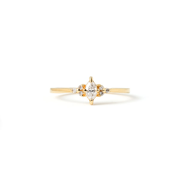 Ring with Marquise (0.135 ct) and Round Diamonds, Solid 14k Gold | ONE-OF-A-KIND