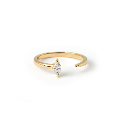 Open Tapered Ring with Marquise Diamond (0.135 ct), Solid 14k Gold | ONE-OF-A-KIND