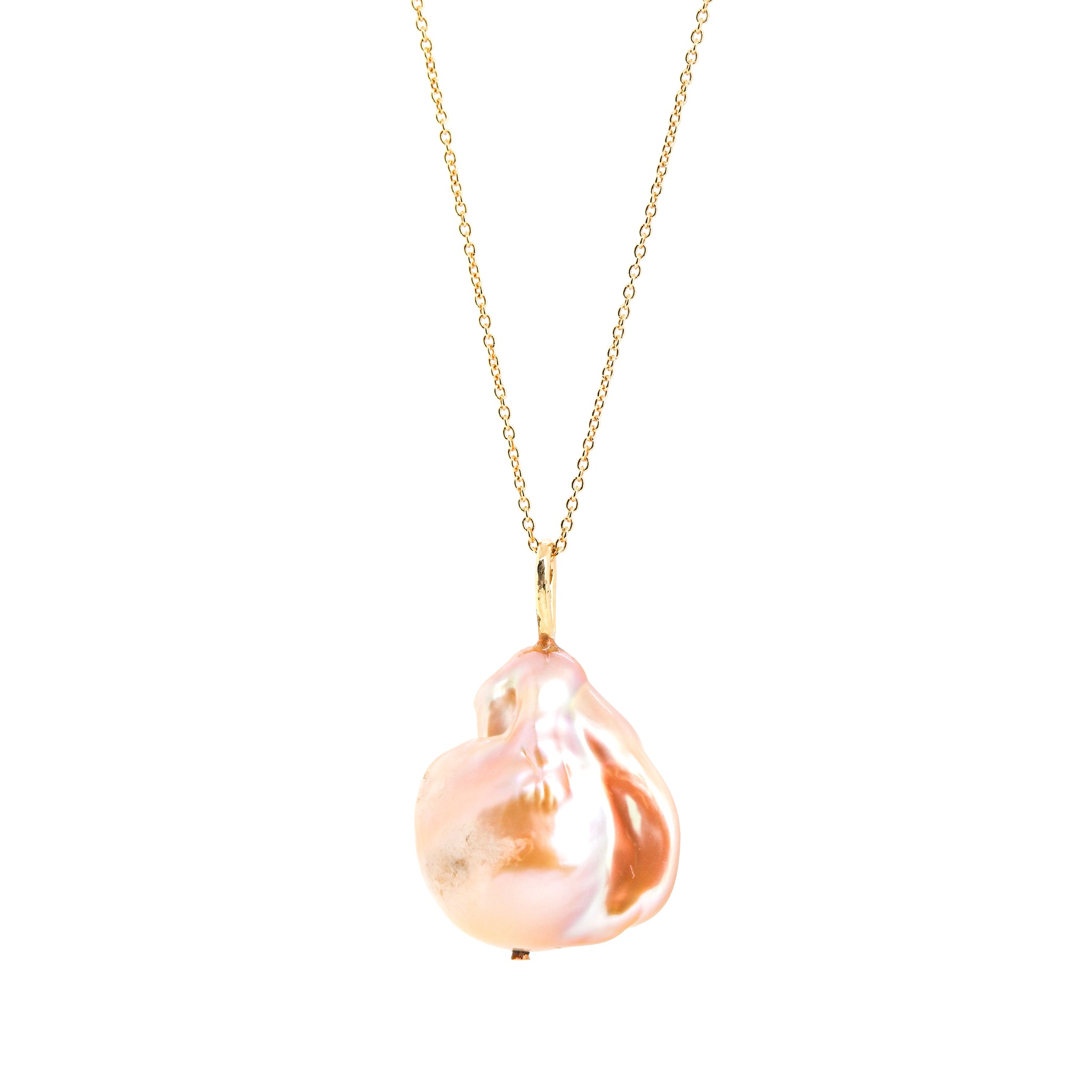 Peach Baroque Pearl Pendant / Necklace, Solid Gold