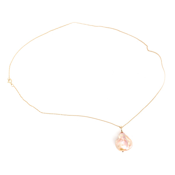 Peach Baroque Pearl Pendant / Necklace, Solid Gold