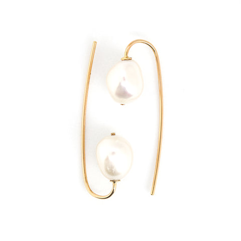 Pearl Hook Earrings, Solid 14k Gold