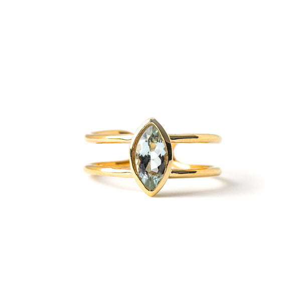 Double Band Ring with Marquise Aquamarine (0.575 ct), Solid 14k Gold | ONE-OF-A-KIND