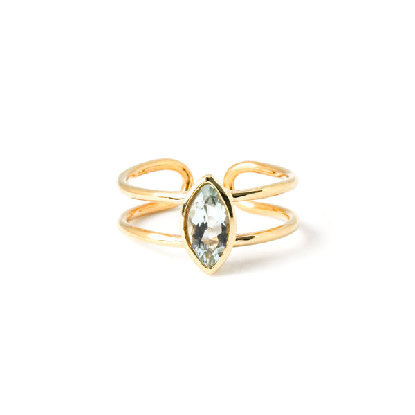 Double Band Ring with Marquise Aquamarine (0.575 ct), Solid 14k Gold | ONE-OF-A-KIND