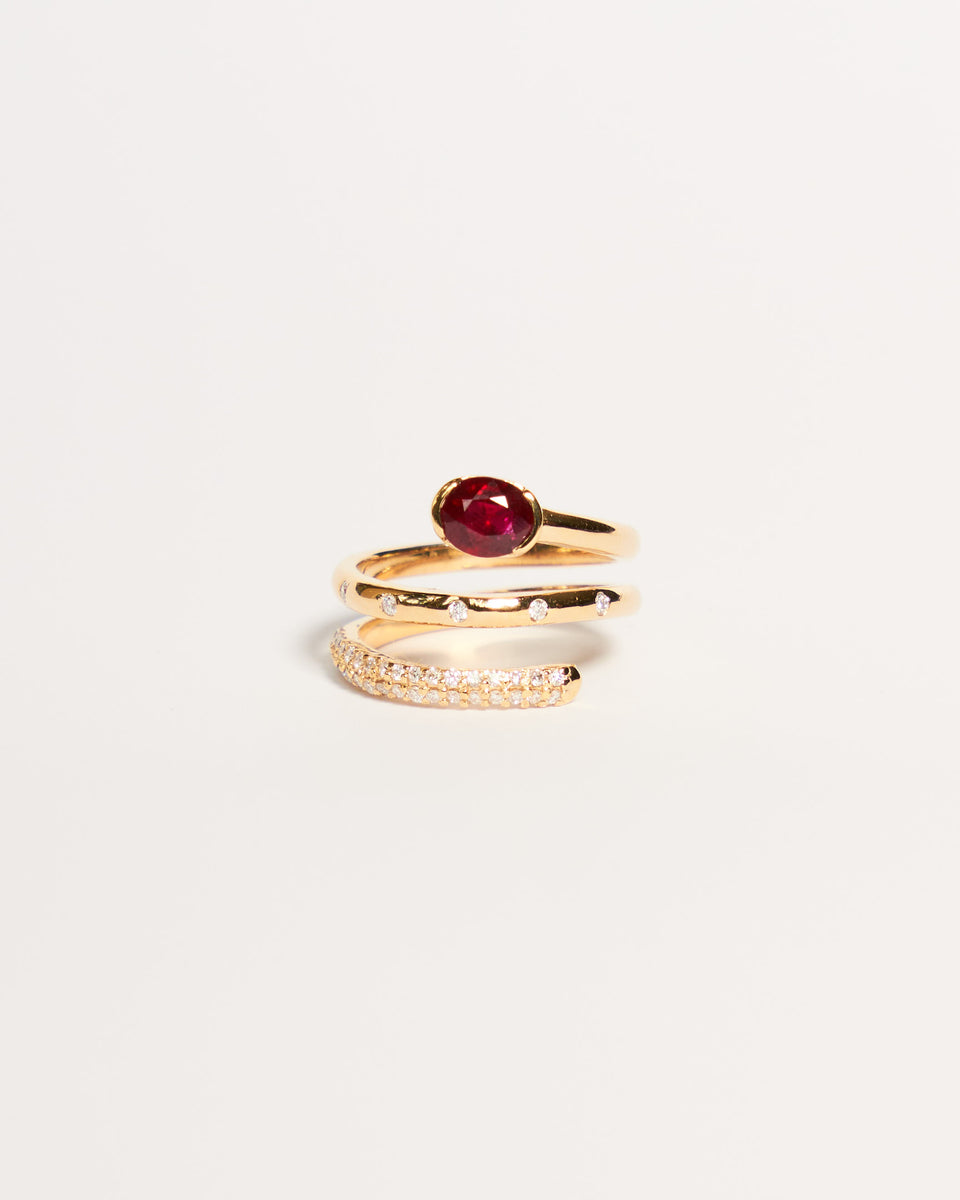 Diamond & Gemstone Spiral Ring No. 2 - Ruby, Solid 14k Gold | ONE-OF-A ...