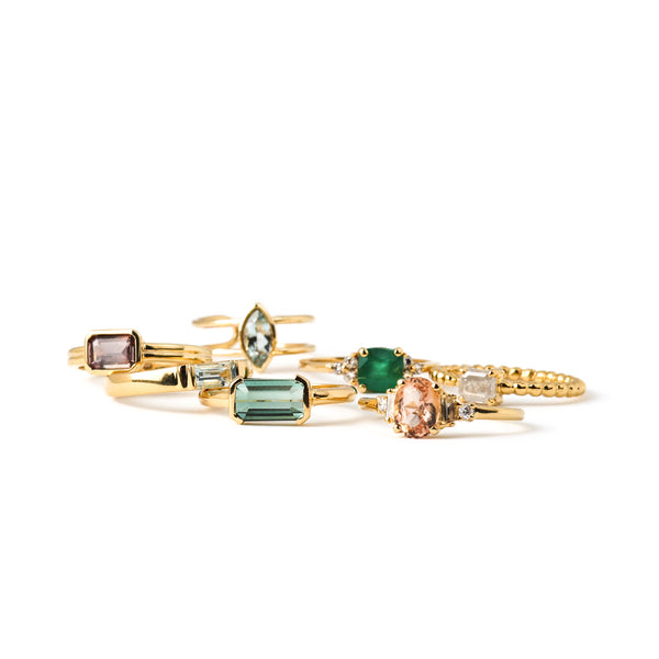 Half Bezel Ring No. 2 - Long Octagon Green Tourmaline (1.495 ct), Solid 14k Gold | ONE-OF-A-KIND