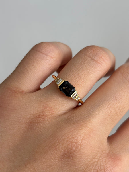 Cascading Ring with Octagon Gray Spinel (1.47 ct) and Diamonds, Solid 14k Gold | ONE-OF-A-KIND