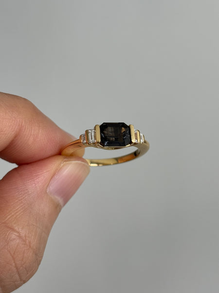 Cascading Ring with Octagon Gray Spinel (1.47 ct) and Diamonds, Solid 14k Gold | ONE-OF-A-KIND
