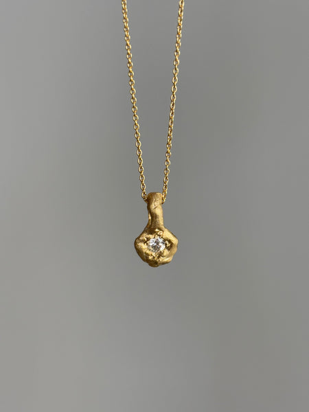 Diamond on Molten Gold Pendant Necklace, Solid Gold | LIMITED