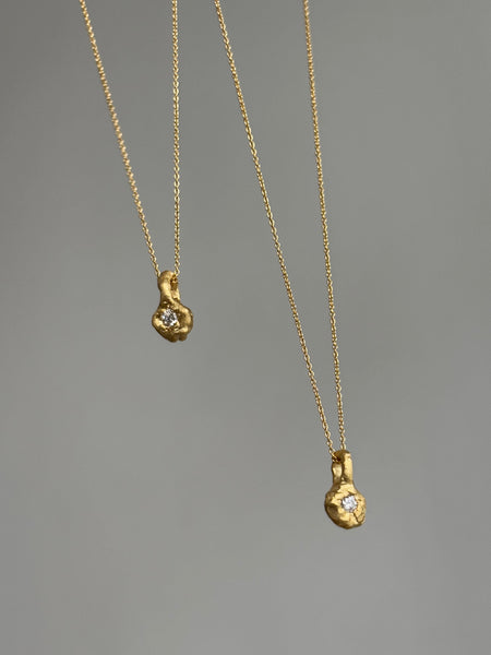 Diamond on Molten Gold Pendant Necklace, Solid Gold | LIMITED