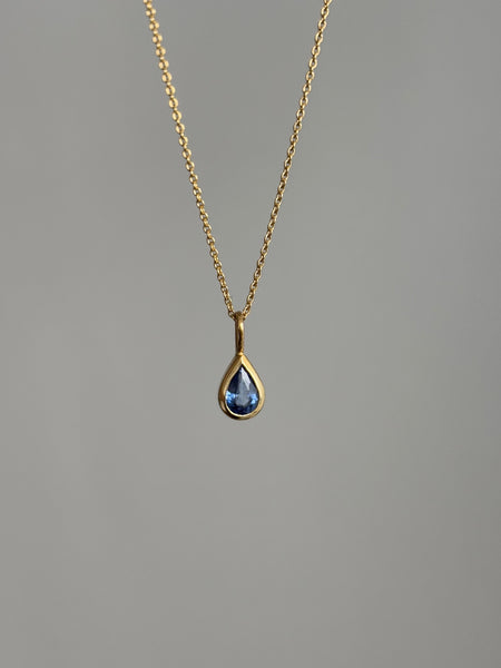 Dewdrop Pendant Necklace - Sapphire, Solid Gold | LIMITED