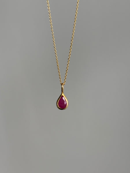 Dewdrop Pendant Necklace - Ruby, Solid Gold | LIMITED