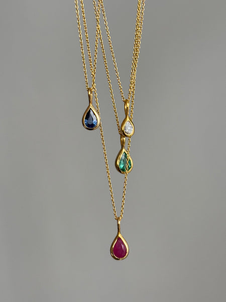 Dewdrop Pendant Necklace - Emerald, Solid Gold | LIMITED