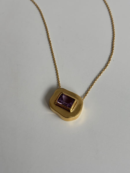 Stone on Gold Insert No. 6 Necklace - Amethyst, Solid Gold | ONE-OF-A-KIND