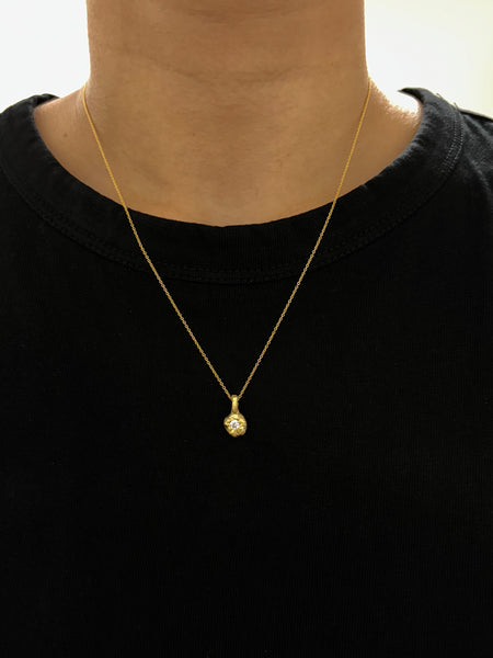 Diamond on Molten Gold Pendant Necklace, Solid Gold | LIMITED