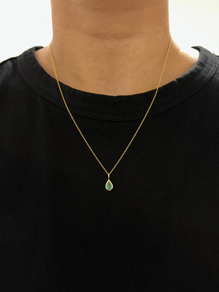 Dewdrop Pendant Necklace - Emerald, Solid Gold | LIMITED