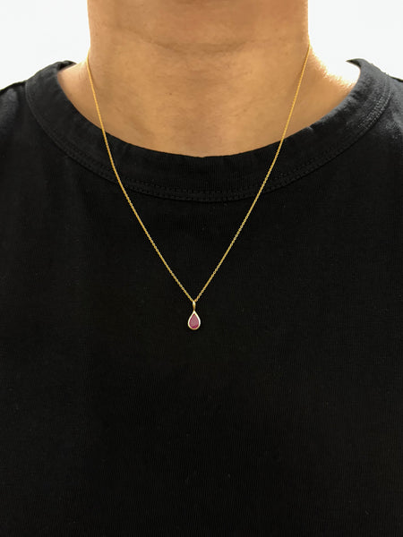 Dewdrop Pendant Necklace - Ruby, Solid Gold | LIMITED