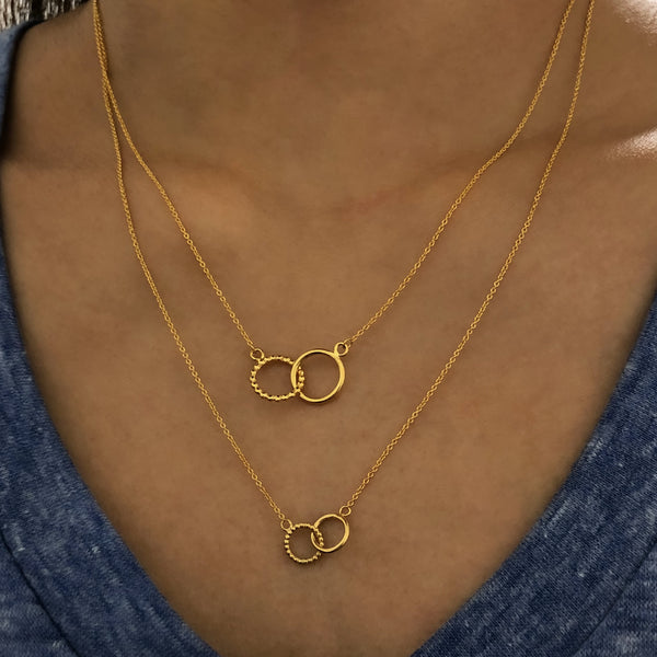 Interlocked Circles Necklace, Solid 18k Gold