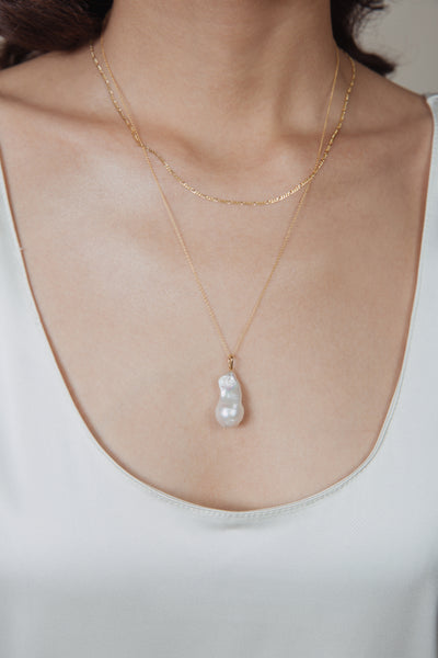 Baroque Pearl Pendant / Necklace, Solid Gold