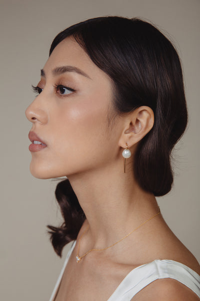 Pearl Hook Earrings, Solid 14k Gold