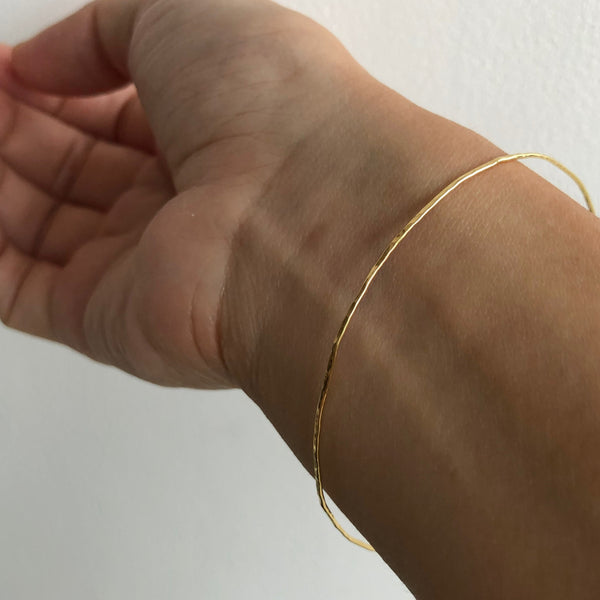 Skinny Hammered Bangle, Solid 14k Gold