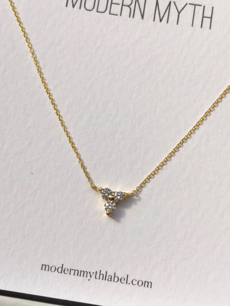 Trio of Diamonds Necklace, Solid 18k Gold