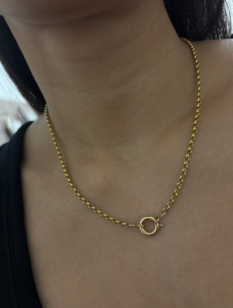 Chunky Round Rolo Chain with Sailor Clasp Necklace, Solid 14k Gold | LIMITED