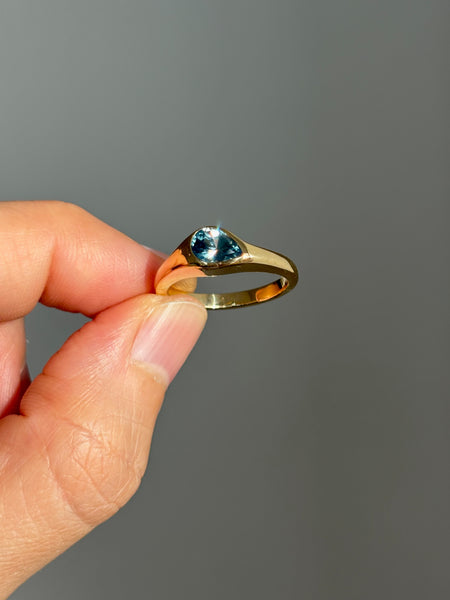Tilted Stone Ring No. 2 - Pear Teal Sapphire (1.02 ct Unheated), Solid 14k Gold | ONE-OF-A-KIND
