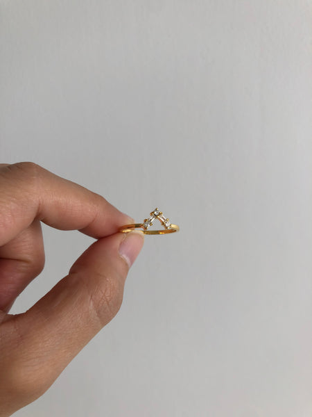 V Ring with Round and Baguette Diamonds, Solid 14k Gold