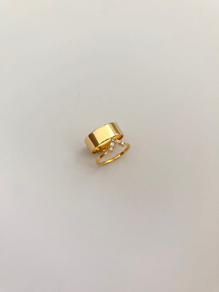 V Ring with Round and Baguette Diamonds, Solid 14k Gold