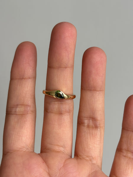 Tilted Stone Ring No. 1 - Pear Green Tourmaline (0.425 ct), Solid 14k Gold | ONE-OF-A-KIND