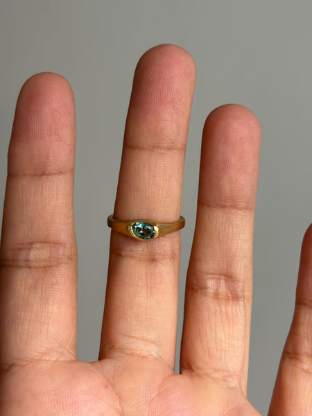 Hugging Ring with Stone No. 2 - Oval Mint Green Tourmaline (0.425 ct), Solid 14k Gold | ONE-OF-A-KIND