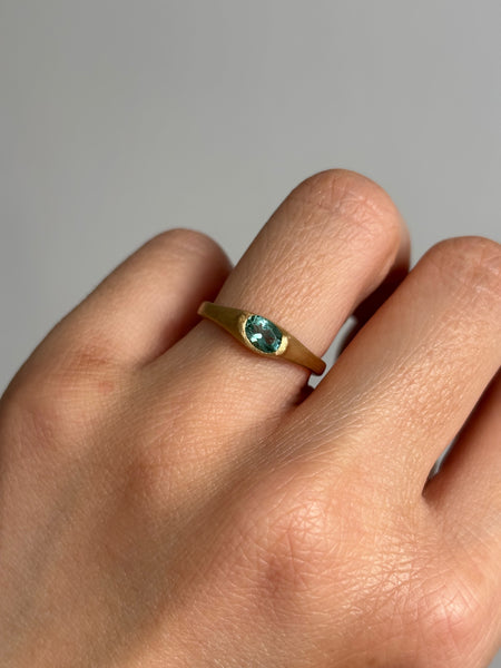 Hugging Ring with Stone No. 2 - Oval Mint Green Tourmaline (0.425 ct), Solid 14k Gold | ONE-OF-A-KIND