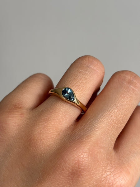 Tilted Stone Ring No. 2 - Pear Teal Sapphire (1.02 ct Unheated), Solid 14k Gold | ONE-OF-A-KIND