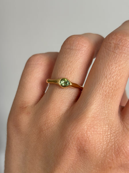 Fluid Ring with Stone No. 3 - Fat Pear Green Tourmaline (0.375 ct), Solid 14k Gold | ONE-OF-A-KIND