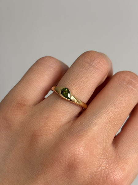 Tilted Stone Ring No. 1 - Pear Green Tourmaline (0.425 ct), Solid 14k Gold | ONE-OF-A-KIND