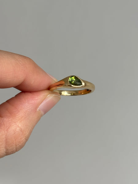 Tilted Stone Ring No. 1 - Pear Green Tourmaline (0.425 ct), Solid 14k Gold | ONE-OF-A-KIND