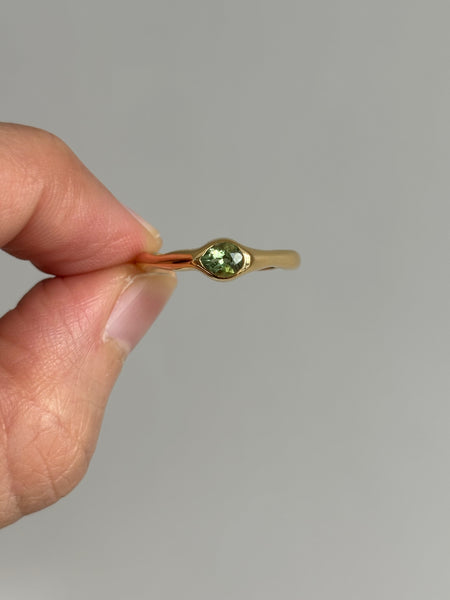 Tilted Stone Ring No. 1 - Pear Green Tourmaline (0.425 ct), Solid 14k Gold | ONE-OF-A-KIND