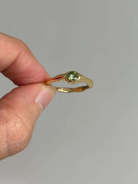 Fluid Ring with Stone No. 3 - Fat Pear Green Tourmaline (0.375 ct), Solid 14k Gold | ONE-OF-A-KIND